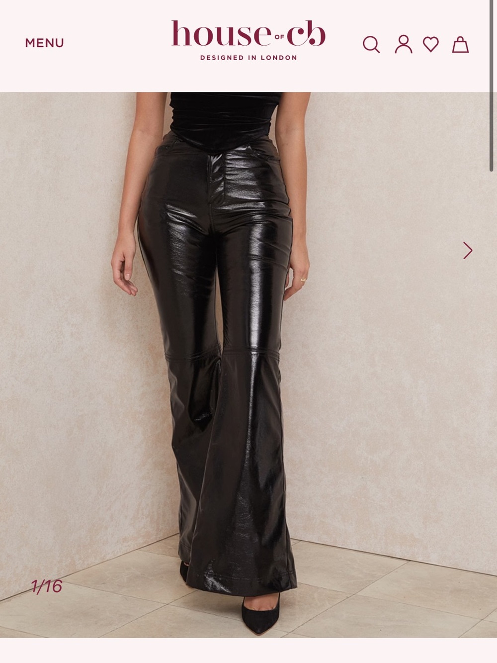 BNWT House of CB Black High-Waisted Vegan Leather Flare Trousers Saffy